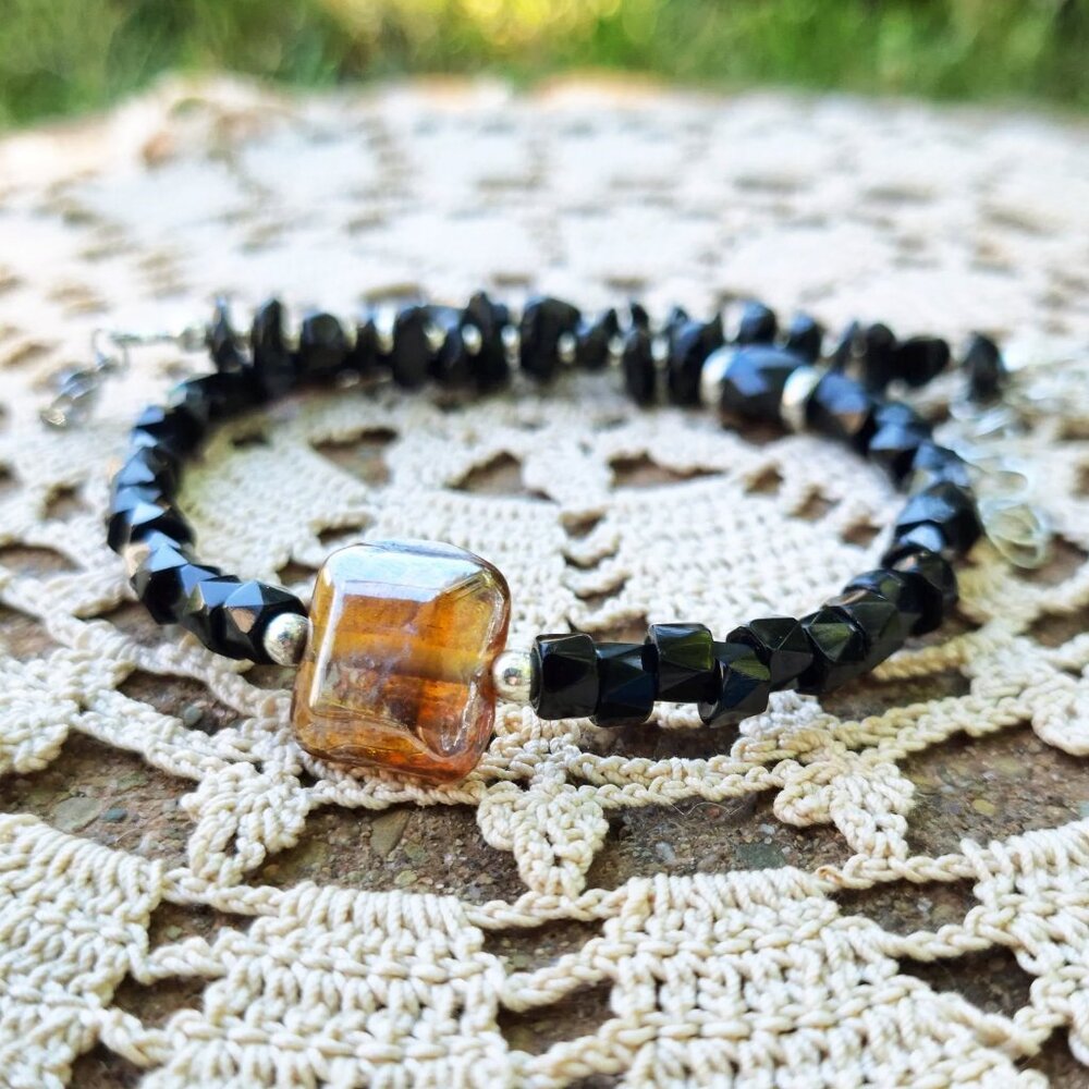 Whimsigoth Black Obsidian Choker – Gothic Statement Necklace, Witchy Jewelry